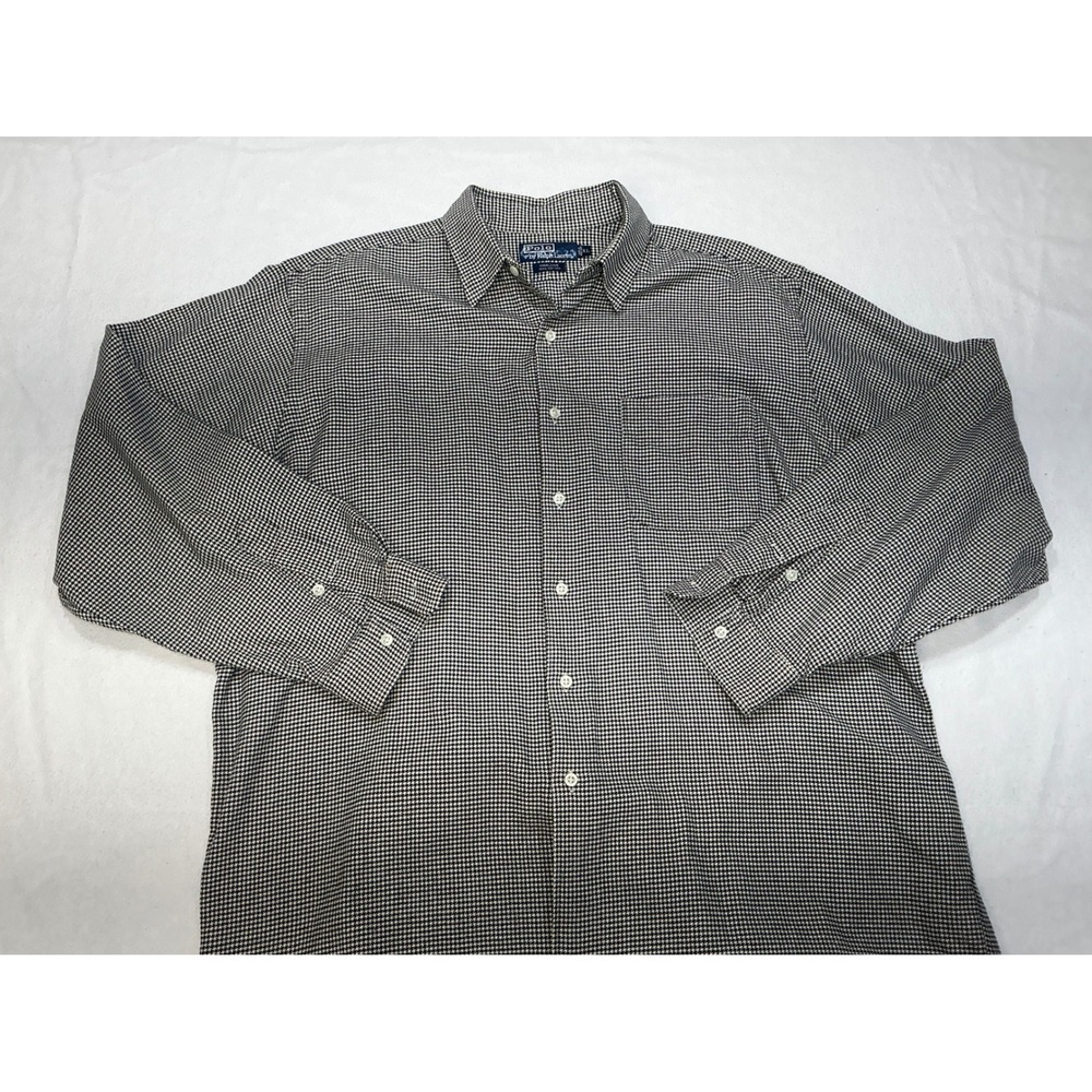 Polo Ralph Lauren Mens Black White Houndstooth Long Sleeve‎ Marlowe Shirt XL